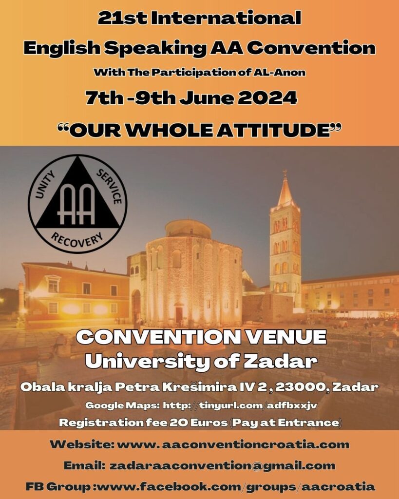 21st International English Speaking AA Convention / Zadar, Croatia / June 7-9, 2024